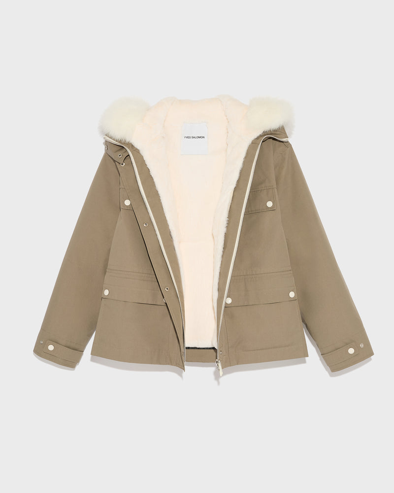 Short parka in cotton blend and fur