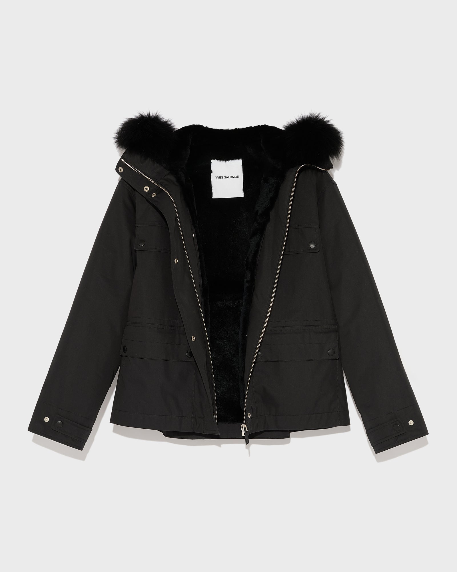 YVES SALOMON ラビットファーコート Iconic Cotton Blend & Fur Parka - black - Yves Salomon Men