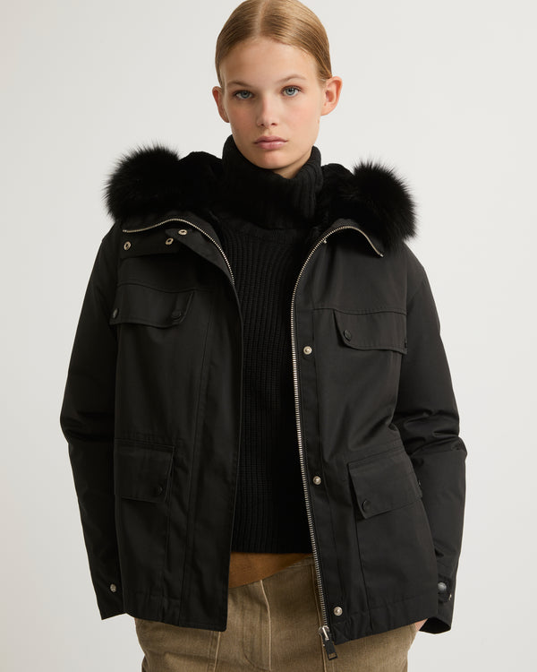 Short parka in cotton blend and fur - black - Yves Salomon