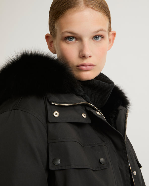 Short parka in cotton blend and fur - black - Yves Salomon