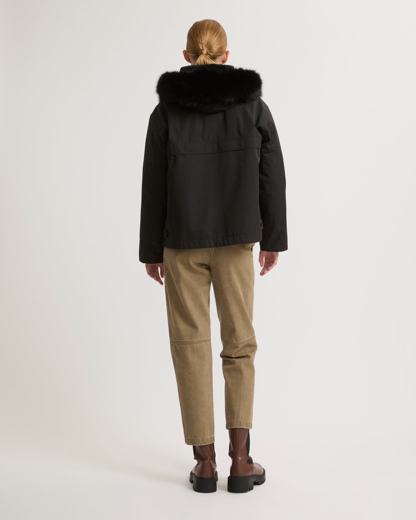 YVES SALOMON　ファージャケット　コヨーテ　ブラック　フランス製　46 Long iconic parka in cotton and fur - Black - Yves Salomon
