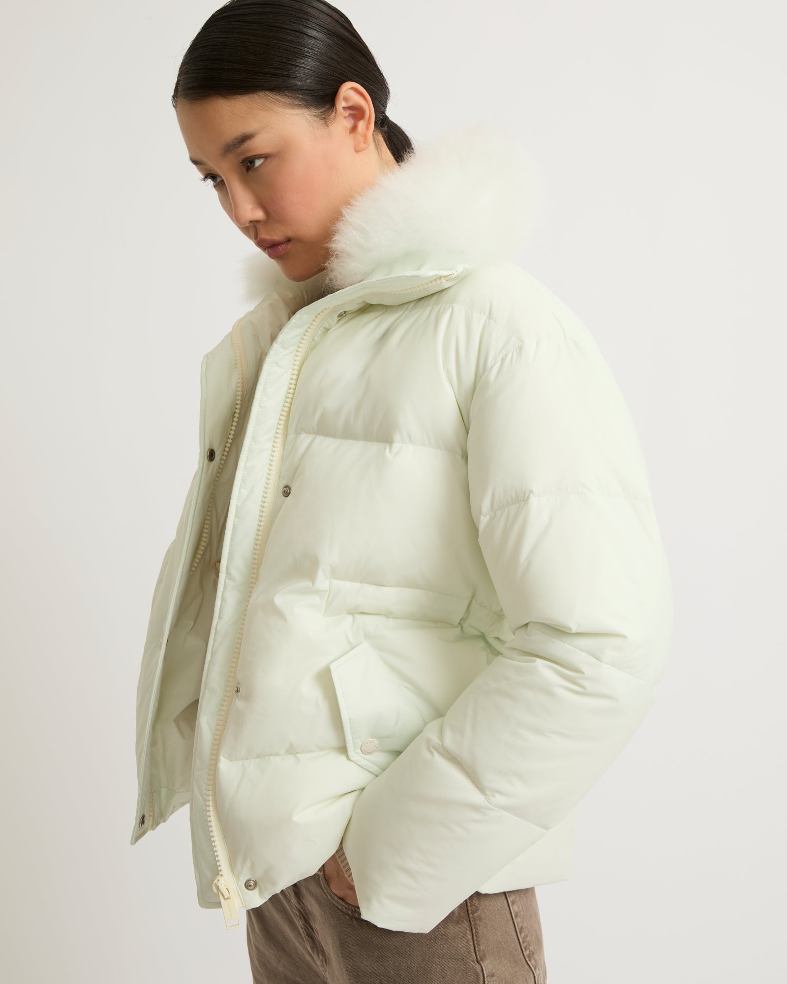 Down jacket with fluffy lambswool trim-Yves salomon-Winter sale & boxing day