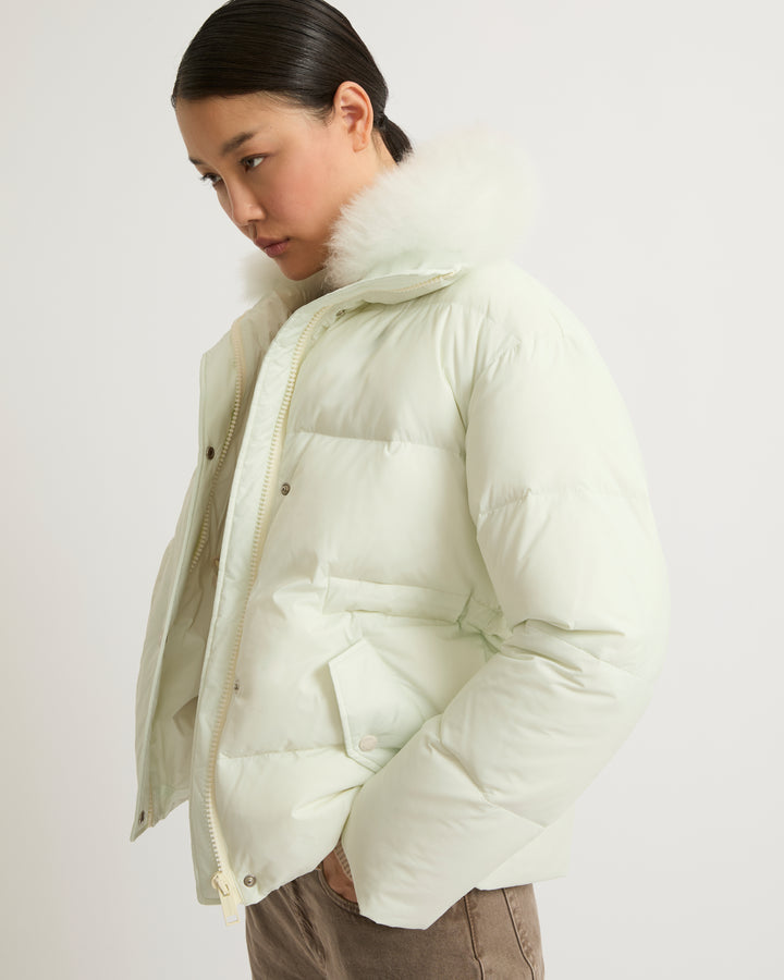 Down jacket with fluffy lambswool trim-Yves salomon-Winter sale & boxing day