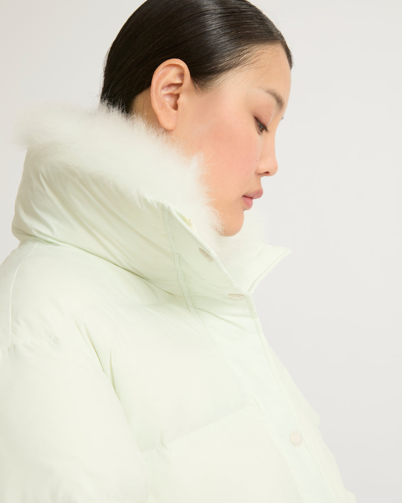 Down jacket with fluffy lambswool trim - light green - Yves Salomon