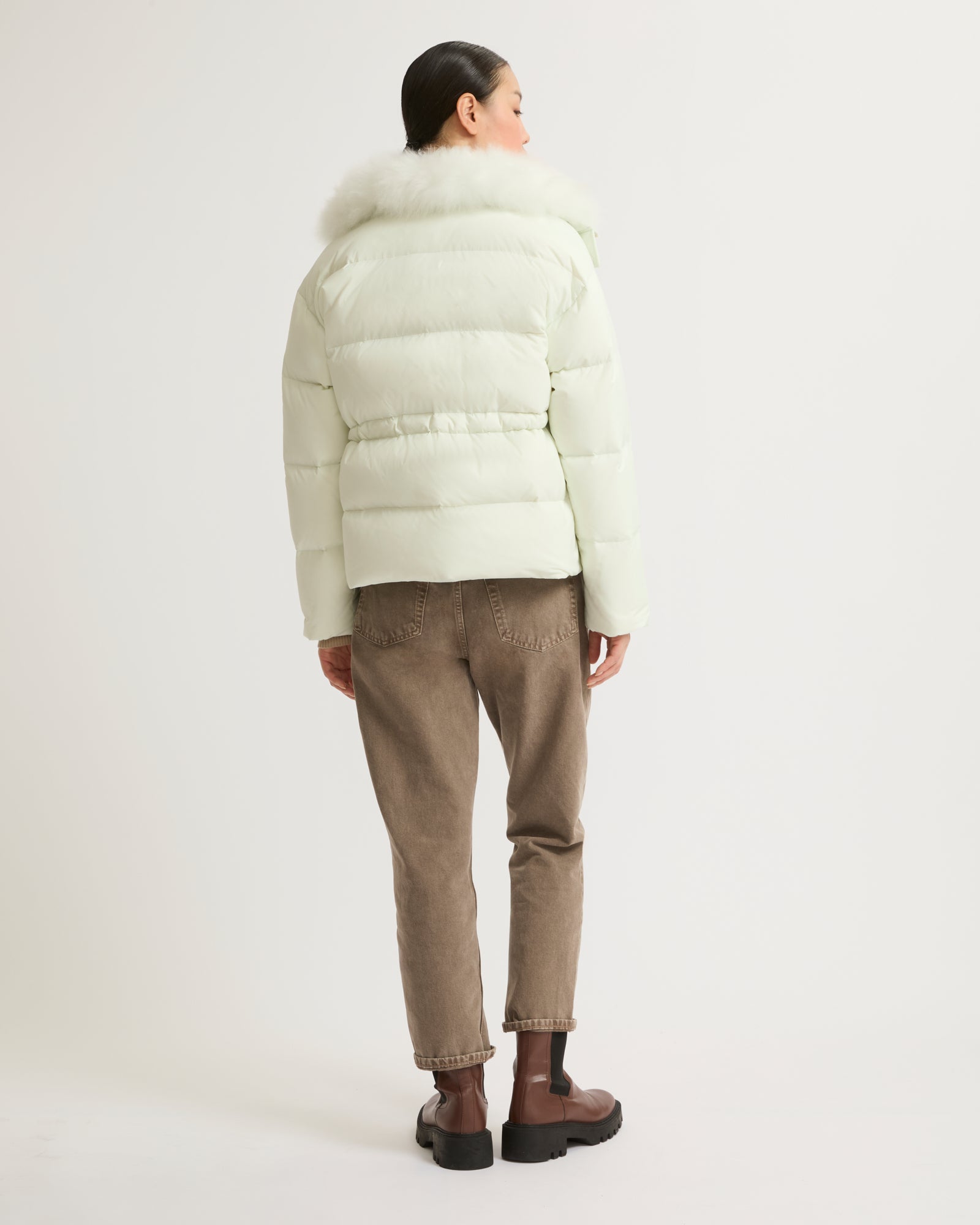 Down jacket with fluffy lambswool trim-Yves salomon-Winter sale & boxing day