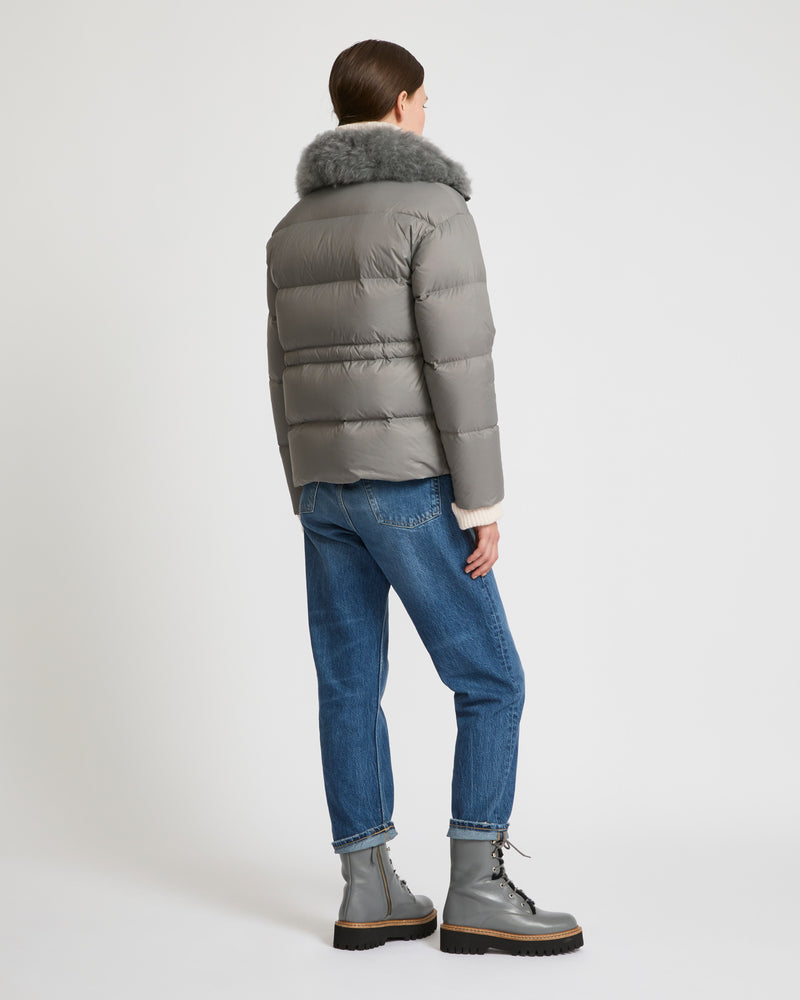 Down jacket with fluffy lambswool trim - grey - Yves Salomon