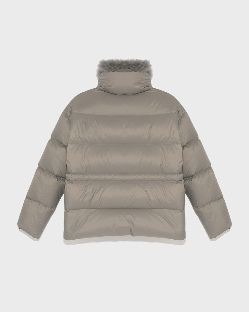 Down jacket with fluffy lambswool trim - grey - Yves Salomon