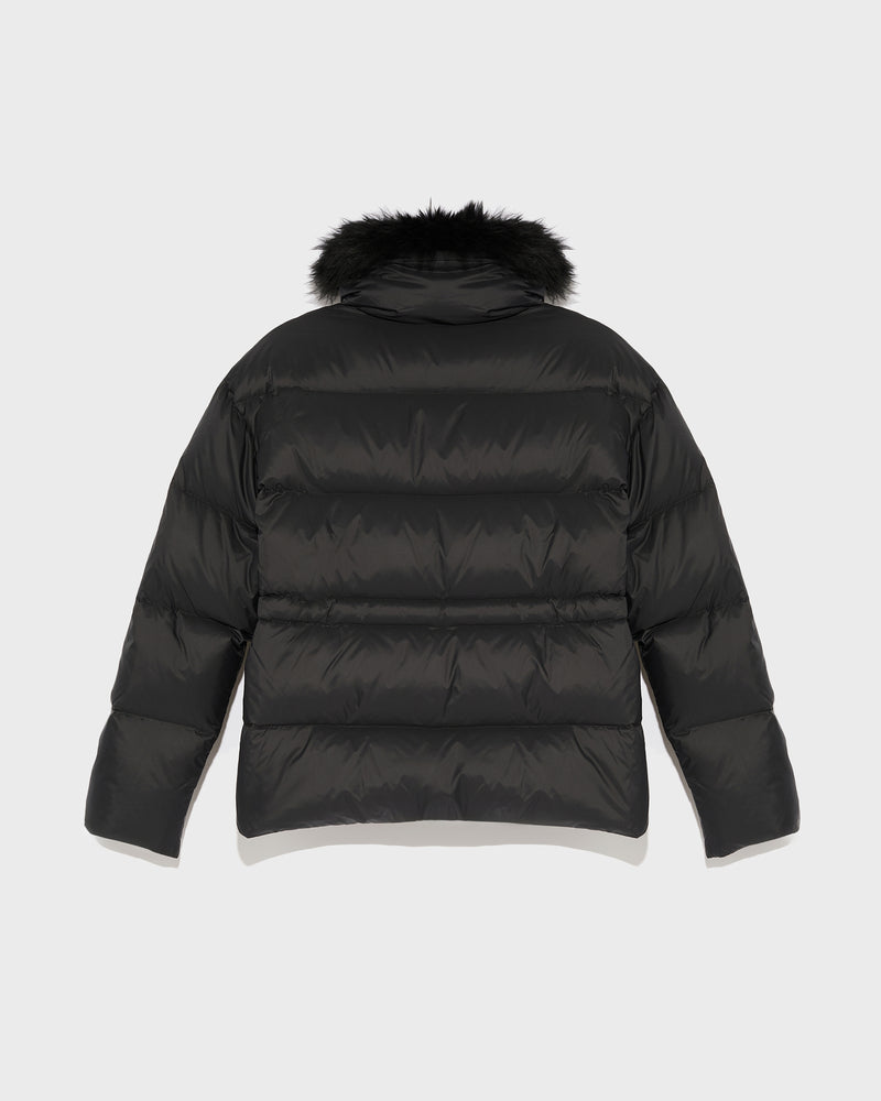 Down jacket with fluffy lambswool trim - black - Yves Salomon