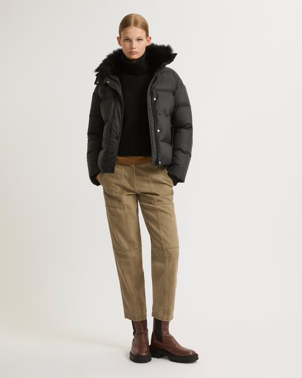 Down jacket with fluffy lambswool trim - black - Yves Salomon