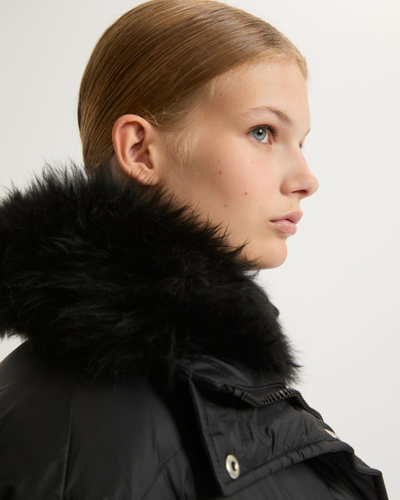 Down jacket with fluffy lambswool trim - black - Yves Salomon