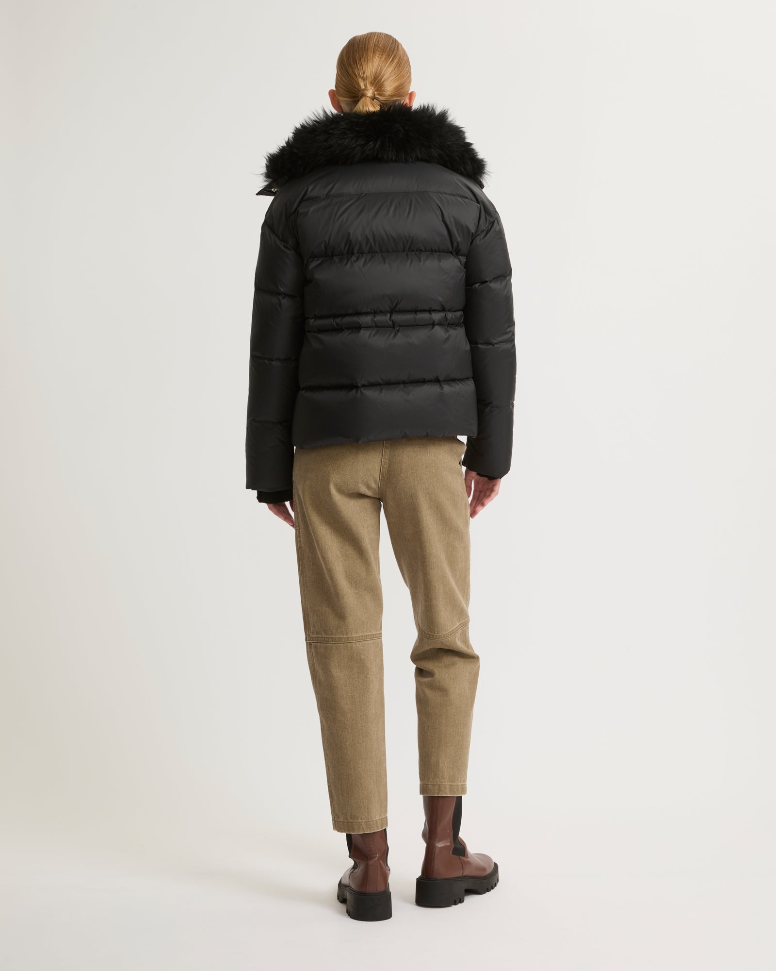 Down jacket with fluffy lambswool trim - black - Yves