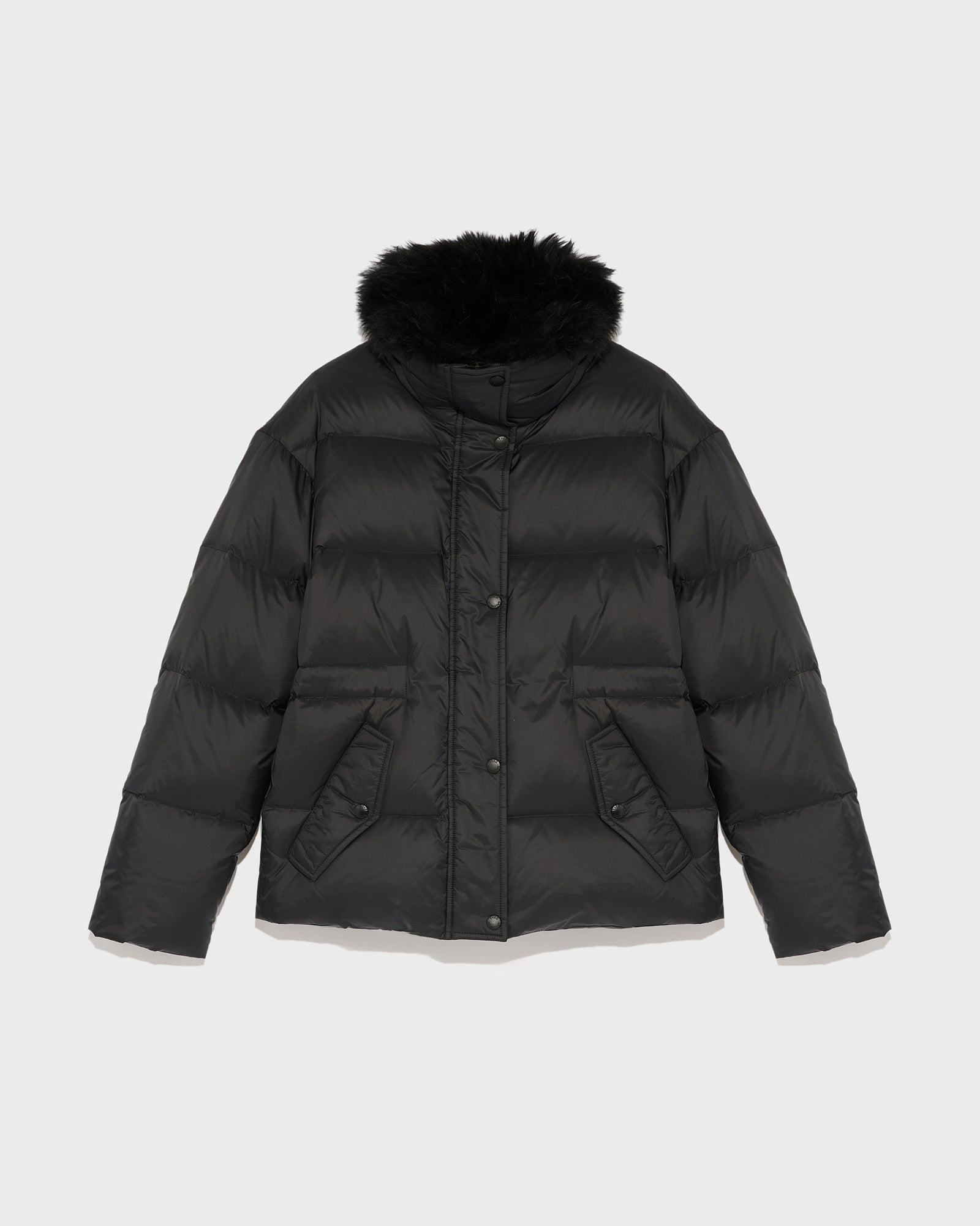 Down jacket with fluffy lambswool trim - black - Yves