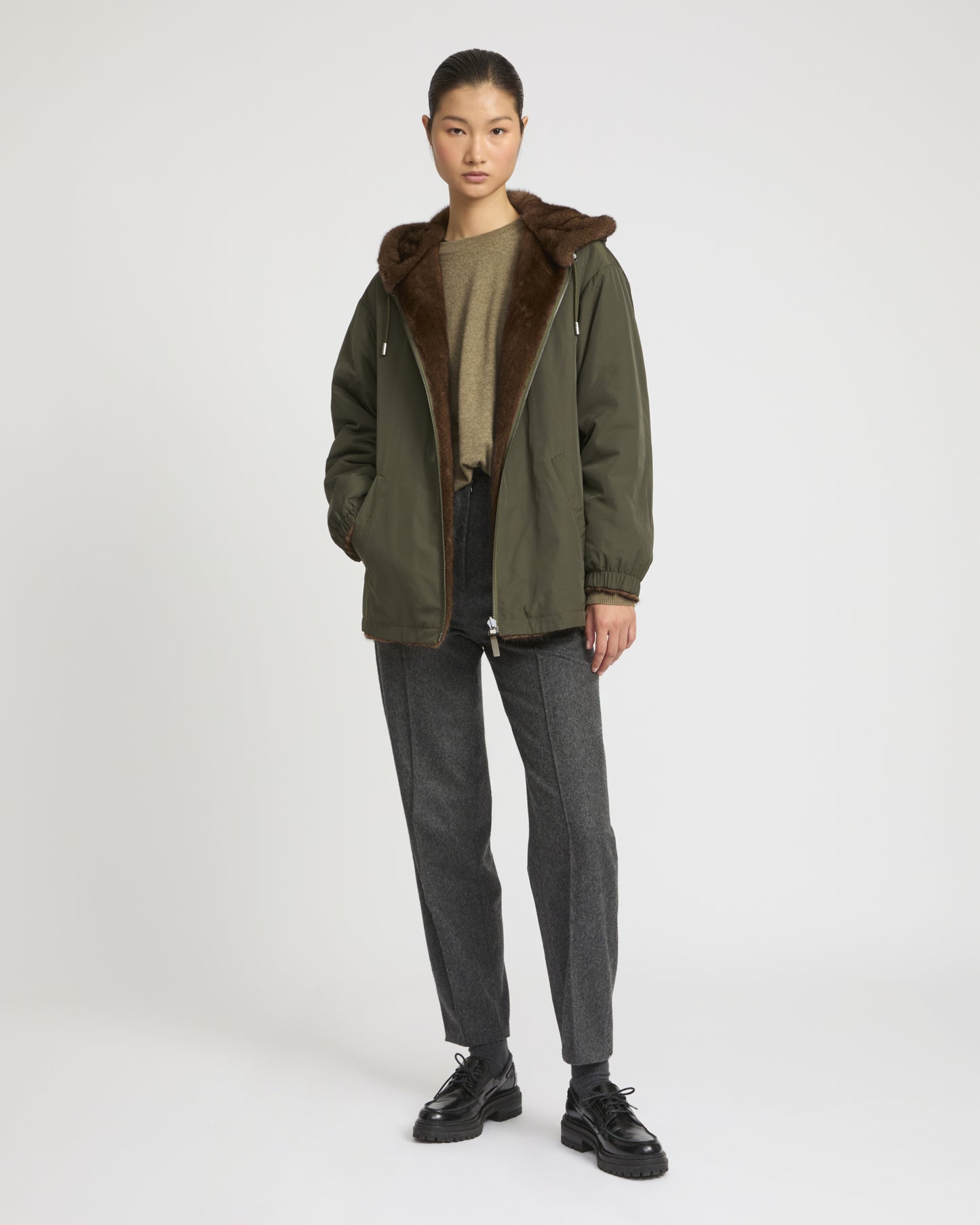 Mink reversible technical fabric hoodie -Yves Salomon