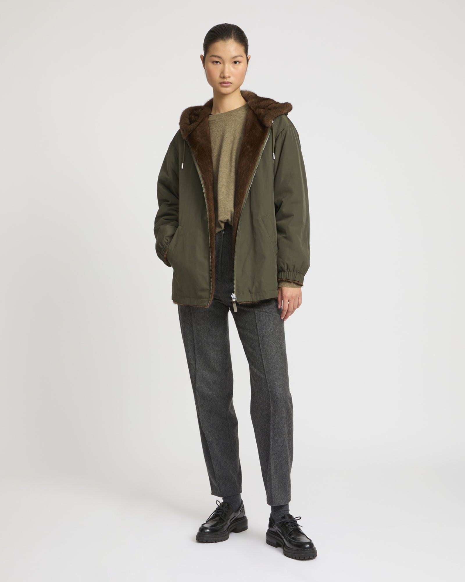 Mink reversible technical fabric hoodie -Yves Salomon