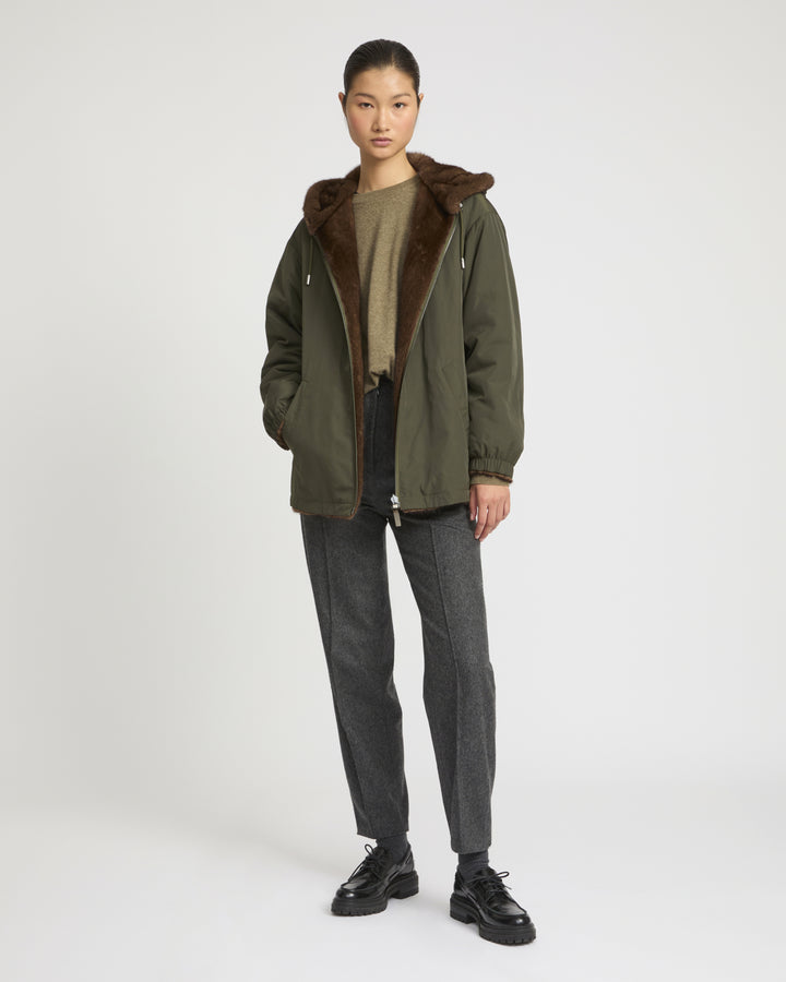 Mink reversible technical fabric hoodie -Yves Salomon
