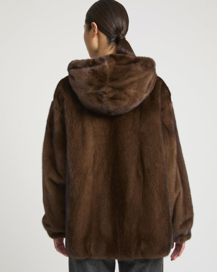 Mink reversible technical fabric hoodie -Yves Salomon