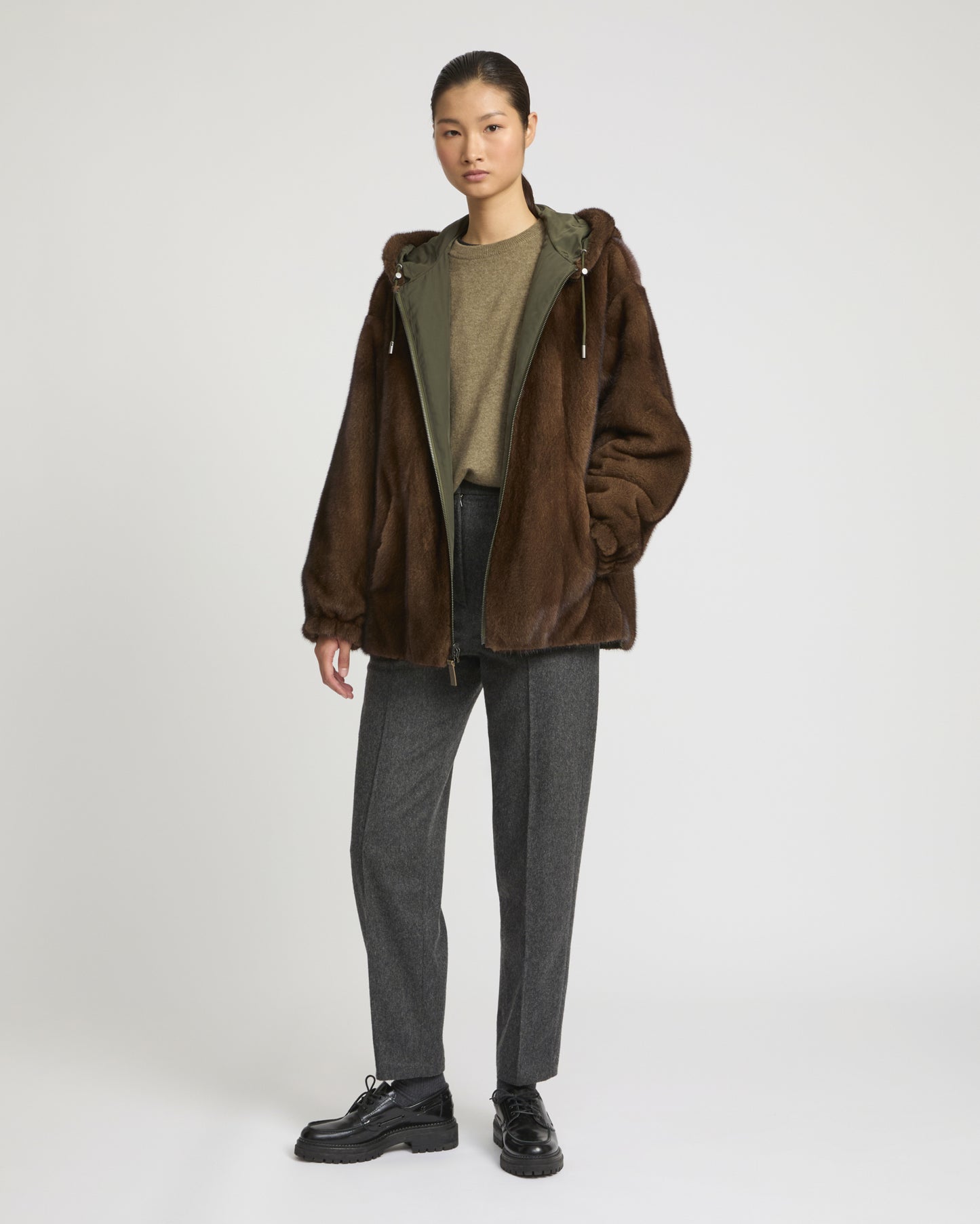 Mink reversible technical fabric hoodie -Yves Salomon