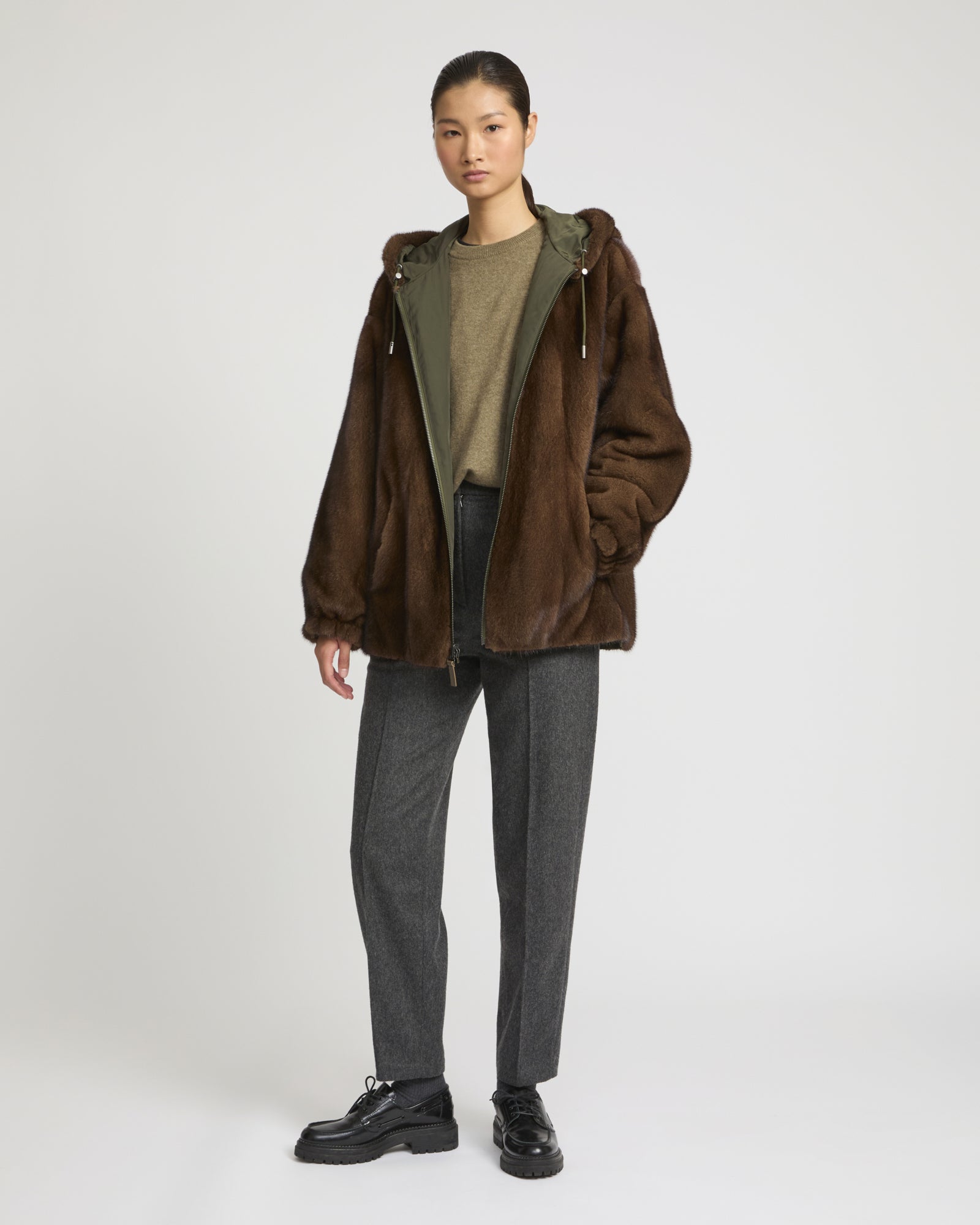 Mink reversible technical fabric hoodie -Yves Salomon