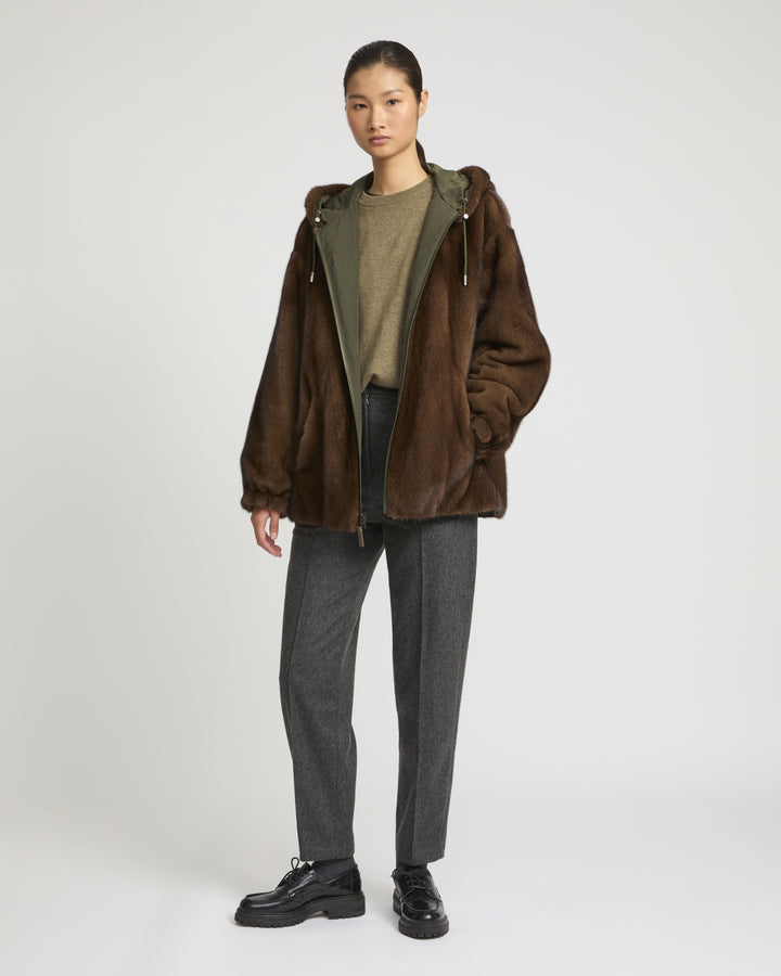 Mink reversible technical fabric hoodie -Yves Salomon