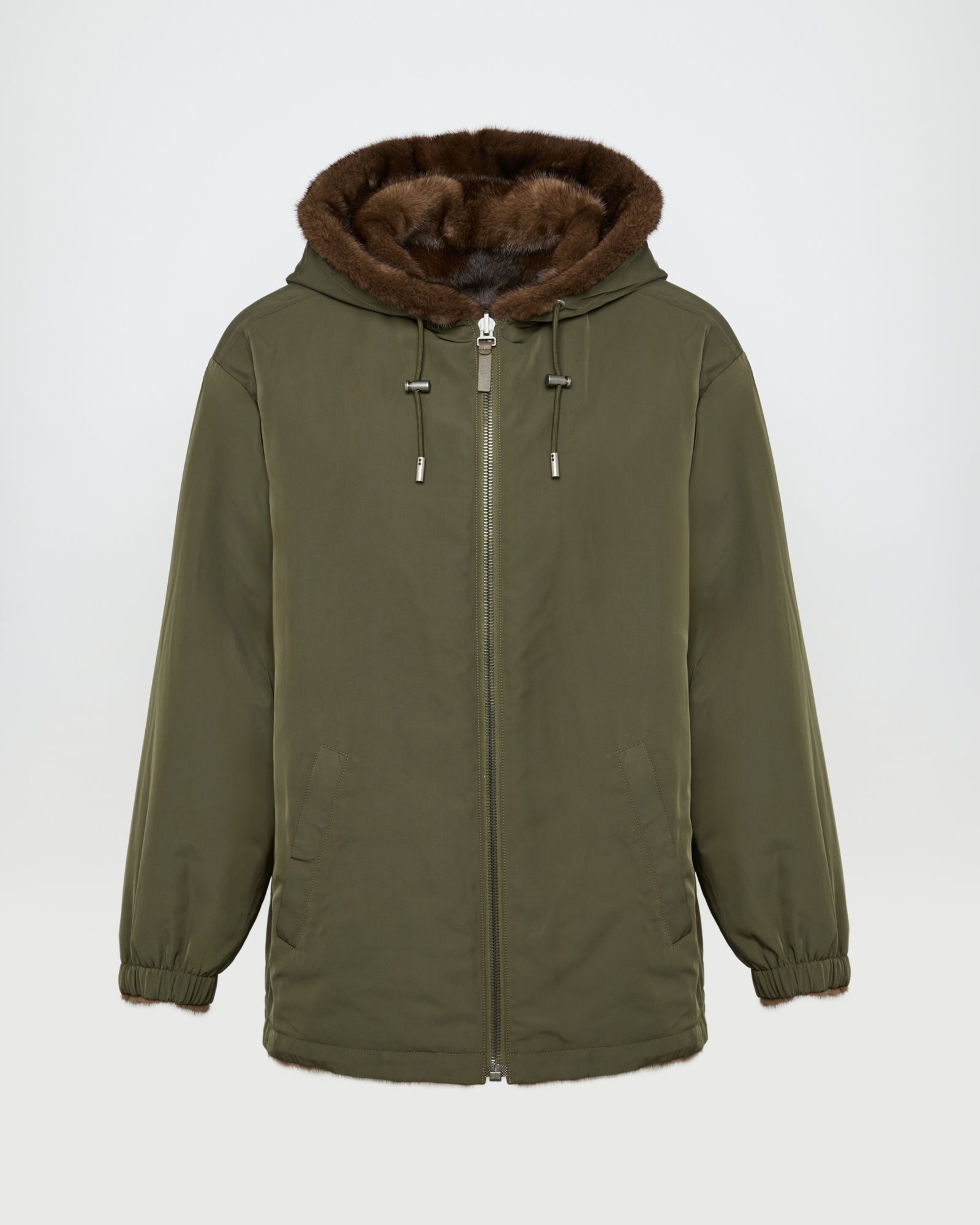 Mink reversible technical fabric hoodie -Yves Salomon