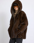 Reversible technical fabric parka with mink fur