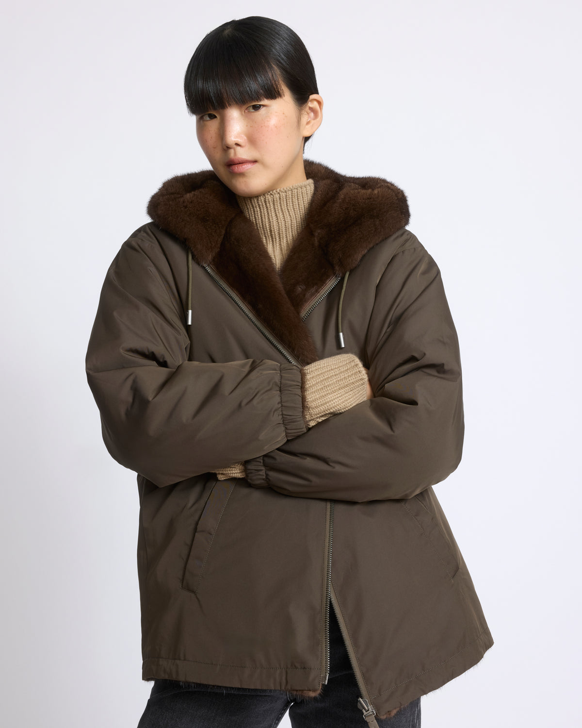 Reversible technical fabric hoodie with mink fur - Yves Salomon - New Fall/Winter Collection