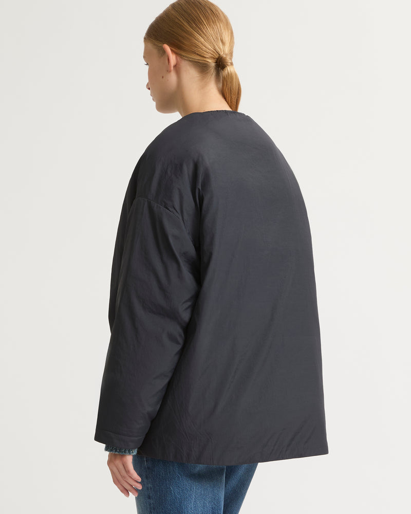 Short down jacket with drawstring neck - navy - Yves Salomon