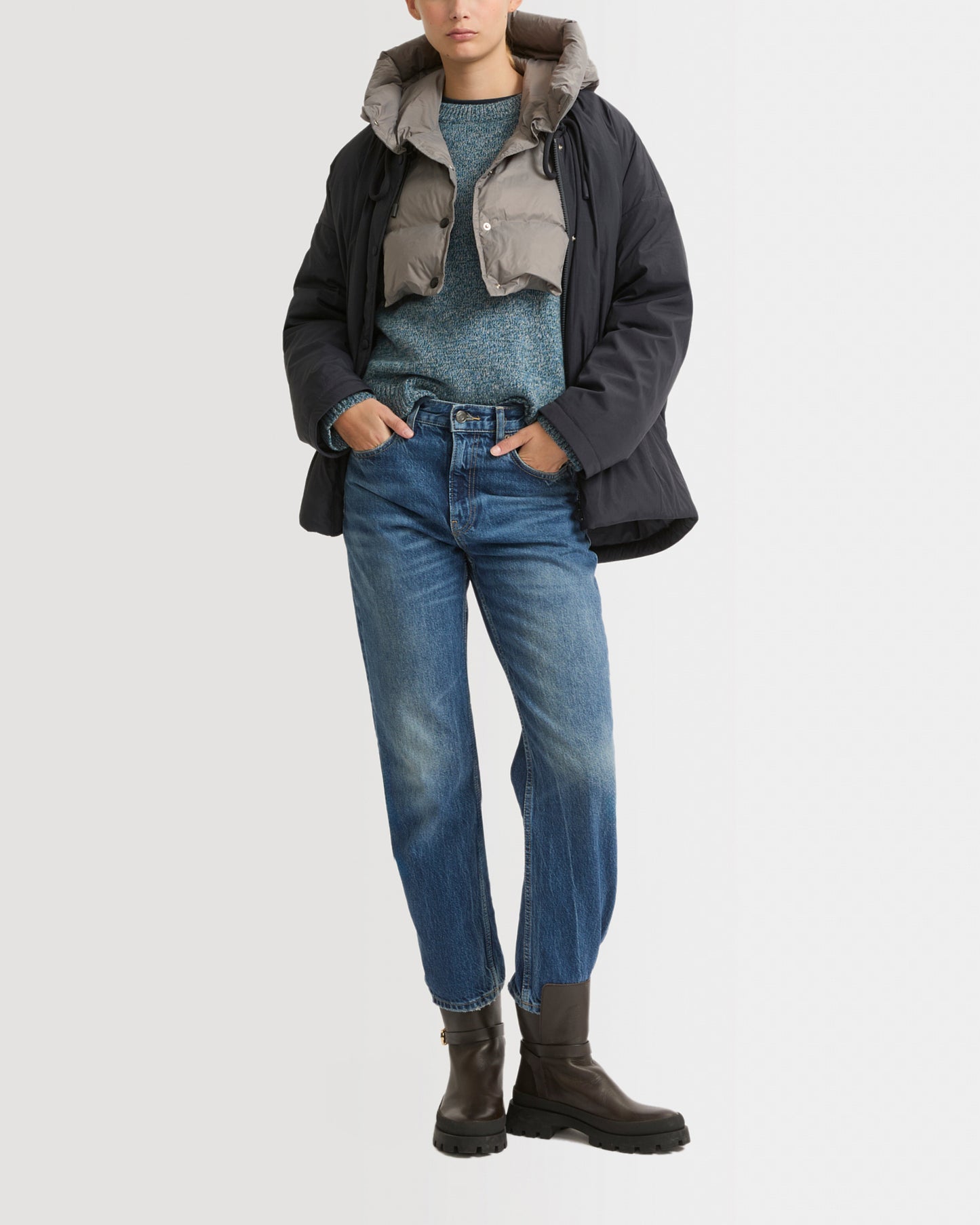 Short down jacket with drawstring neck