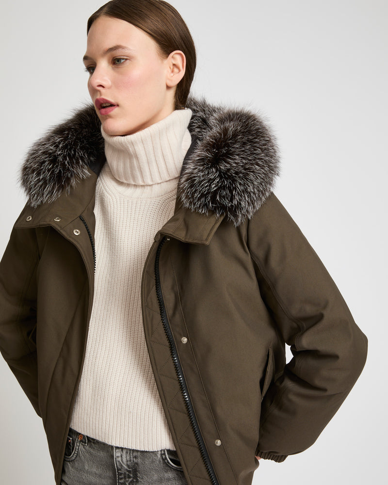 Performance jacket with fox fur trim - khaki - Yves Salomon