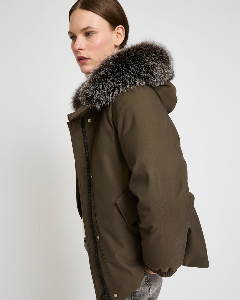 Performance jacket with fox fur trim - khaki - Yves Salomon