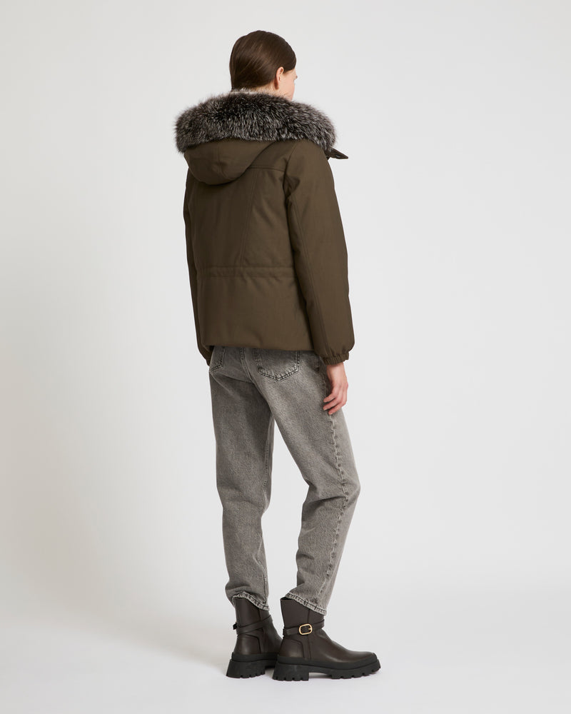 Performance jacket with fox fur trim - khaki - Yves Salomon