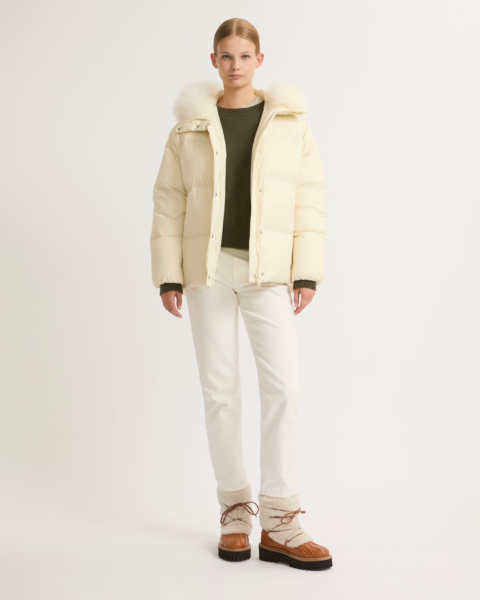 Down jacket with lambswool trim - white - Yves Salomon