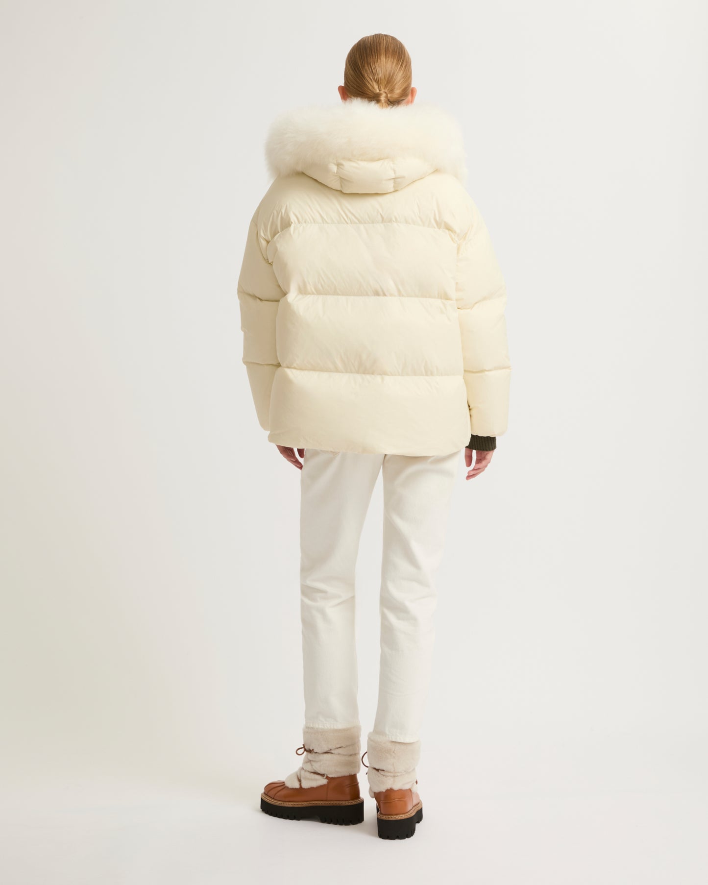 Hooded down jacket with fluffy lambswool trim-Yves salomon-Winter sale & boxing day