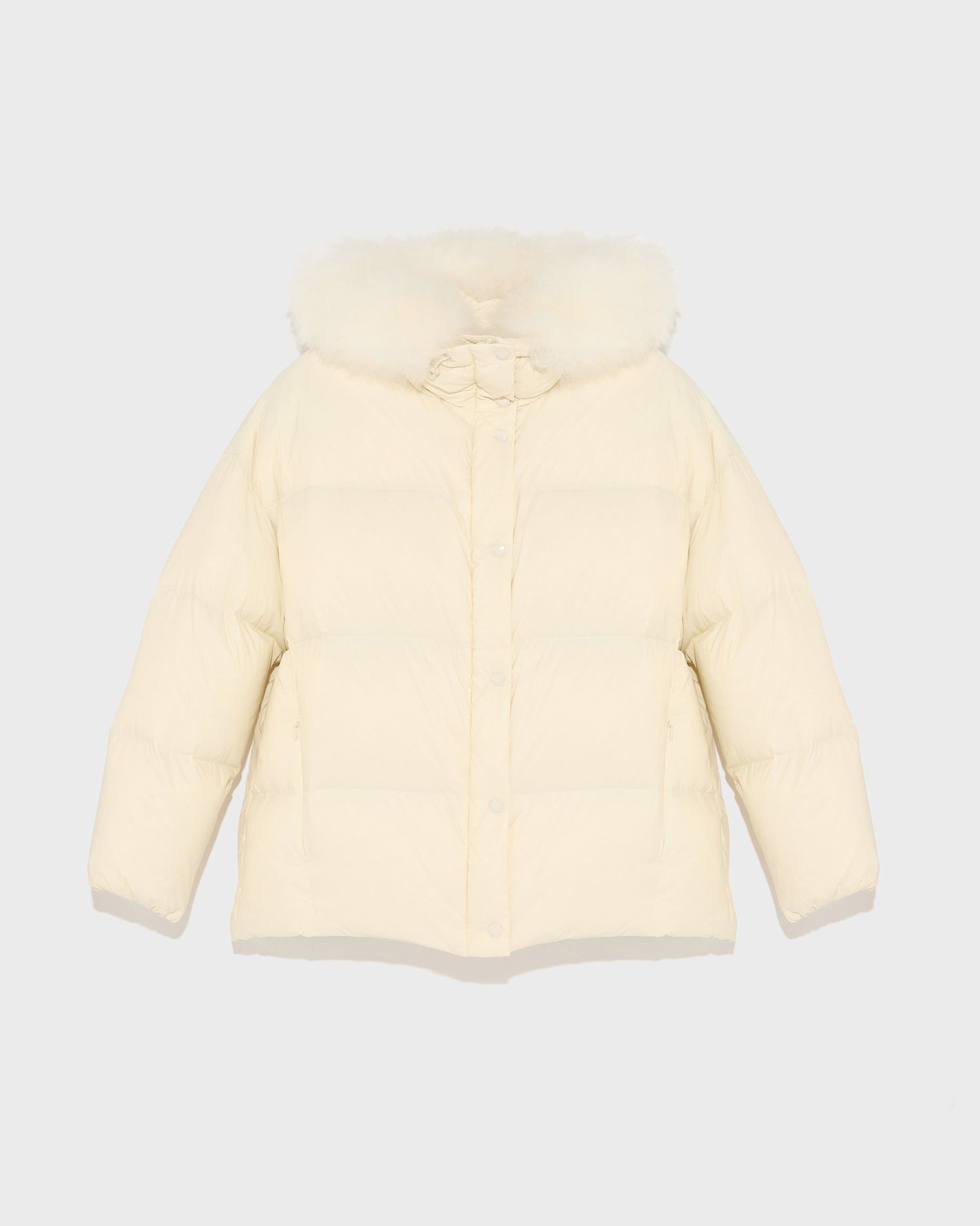 Hooded down jacket with fluffy lambswool trim-Yves salomon-Winter sale & boxing day