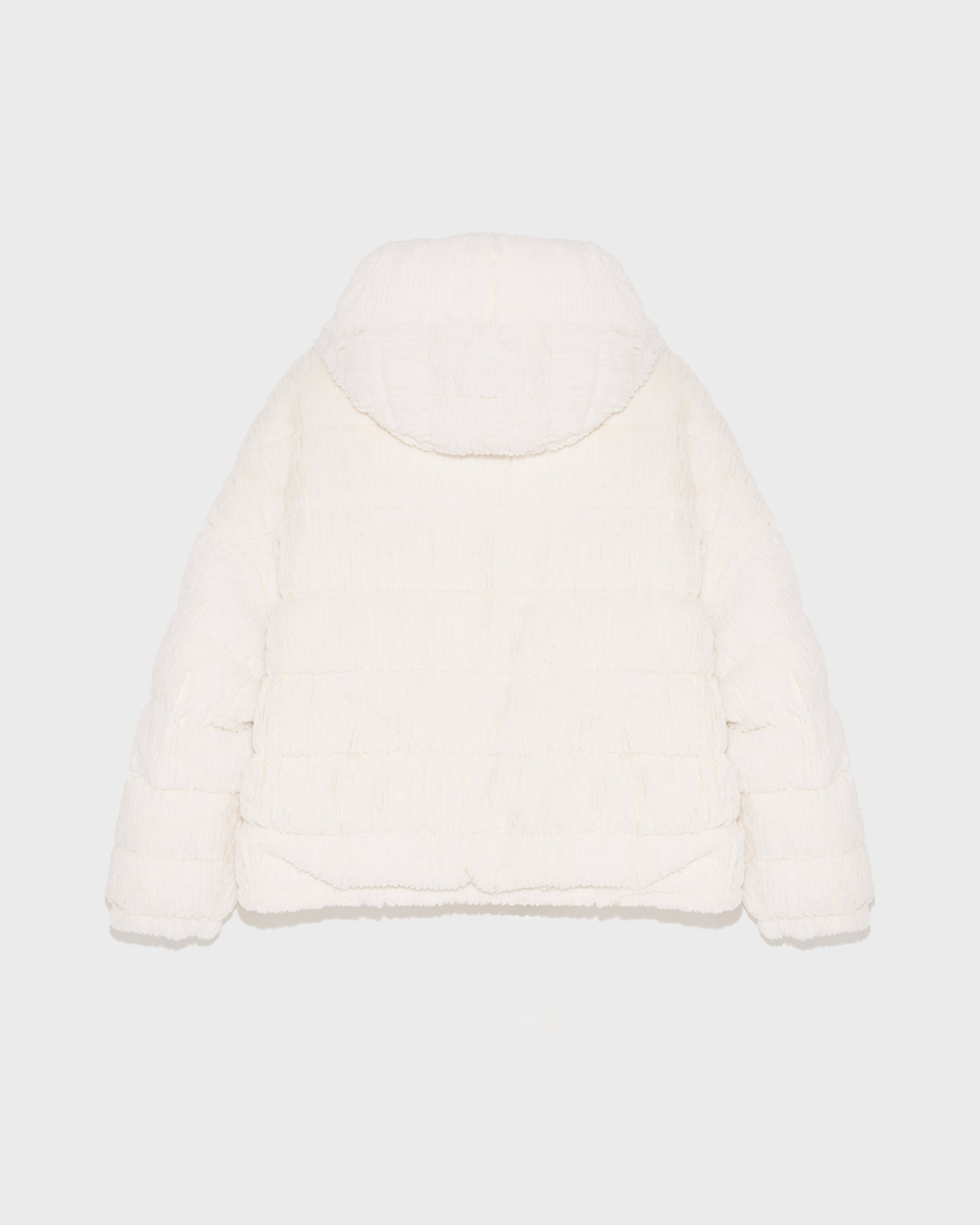 Short hooded down jacket in technical fabric reversible ribbed rex rabbit fur - white - Yves Salomon