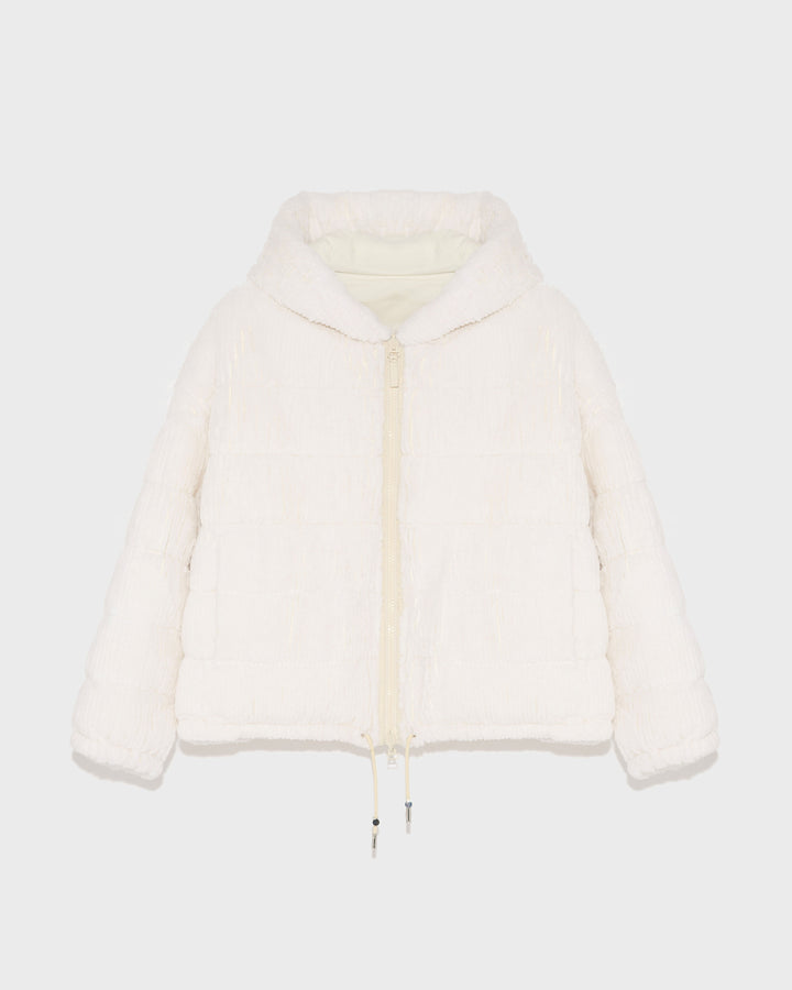 Black Friday - Yves Salomon  -Short hooded down jacket in technical fabric reversible ribbed rex rabbit fur