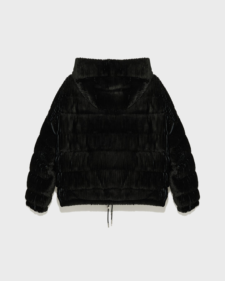 Black Friday - Yves Salomon  -Short hooded down jacket in technical fabric reversible ribbed rex rabbit fur
