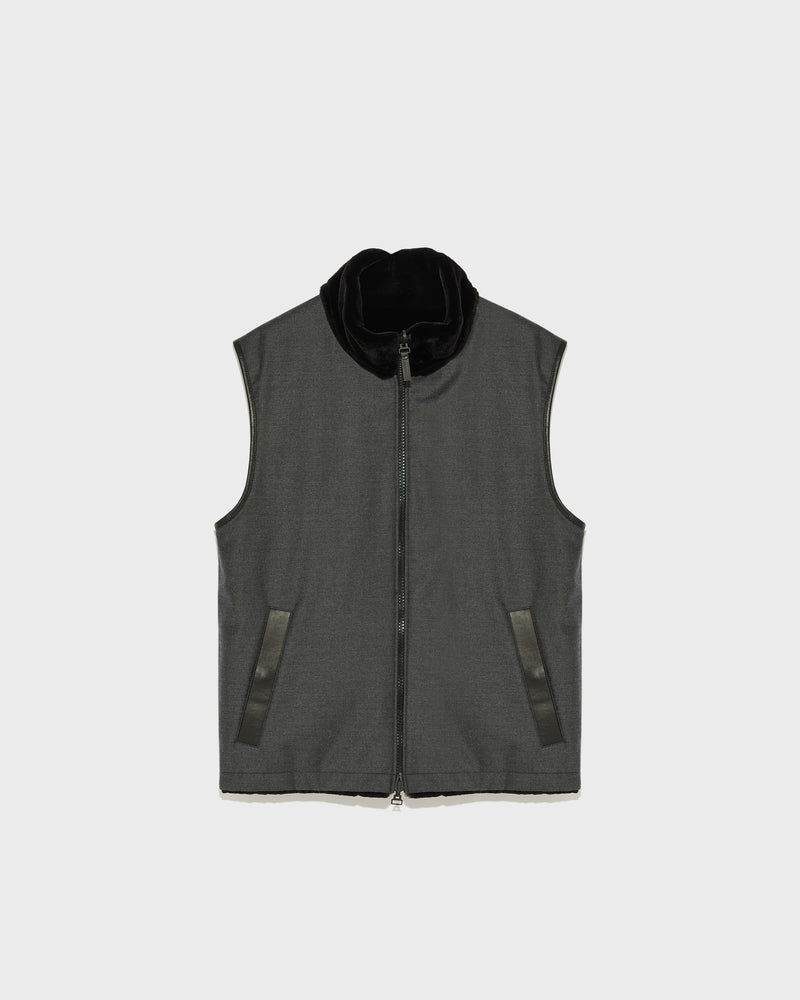 Reversible fleece gilet in Loro Piana wool-silk fabric and sheared mink - black - Yves Salomon