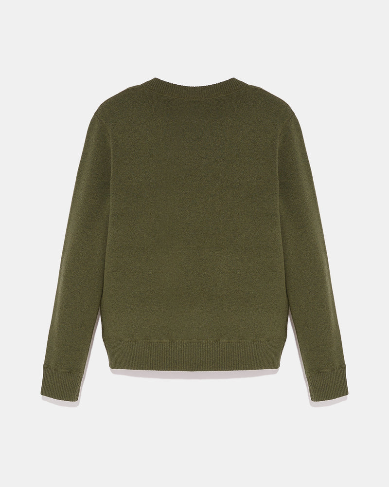 Two-tone reversible crew neck jumper in wool-cashmere knit - castle/jungle - Yves Salomon