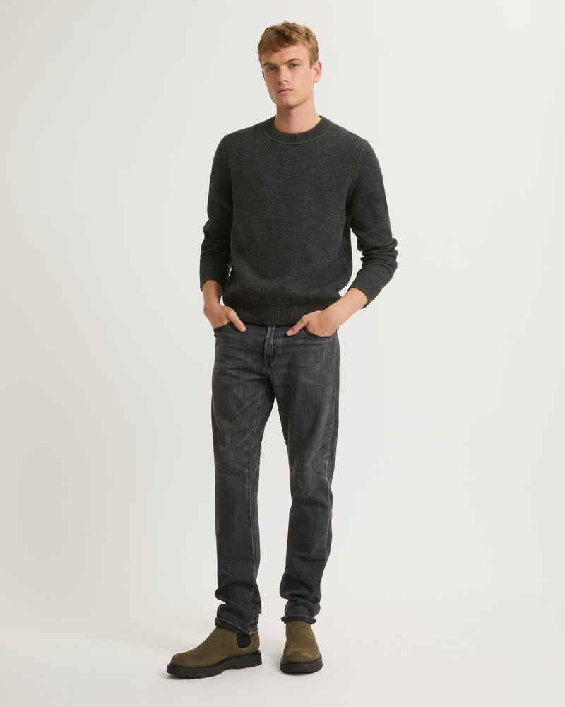 Two-tone reversible crew neck jumper in wool-cashmere knit - castle/jungle - Yves Salomon