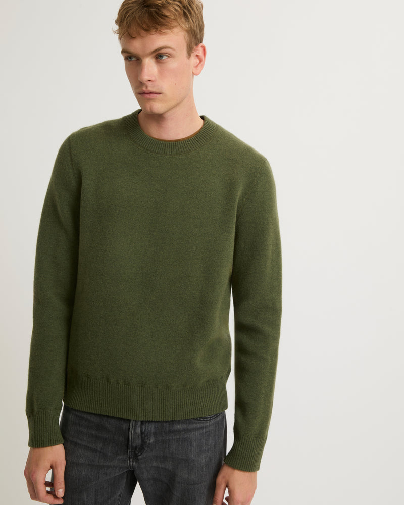 Two-tone reversible crew neck jumper in wool-cashmere knit - castle/jungle - Yves Salomon