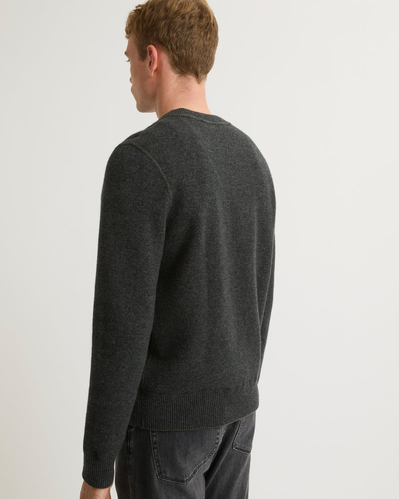 Two-tone reversible crew neck jumper in wool-cashmere knit - castle/jungle - Yves Salomon