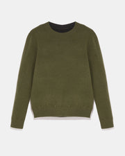 Two-tone reversible crew neck jumper in wool-cashmere knit