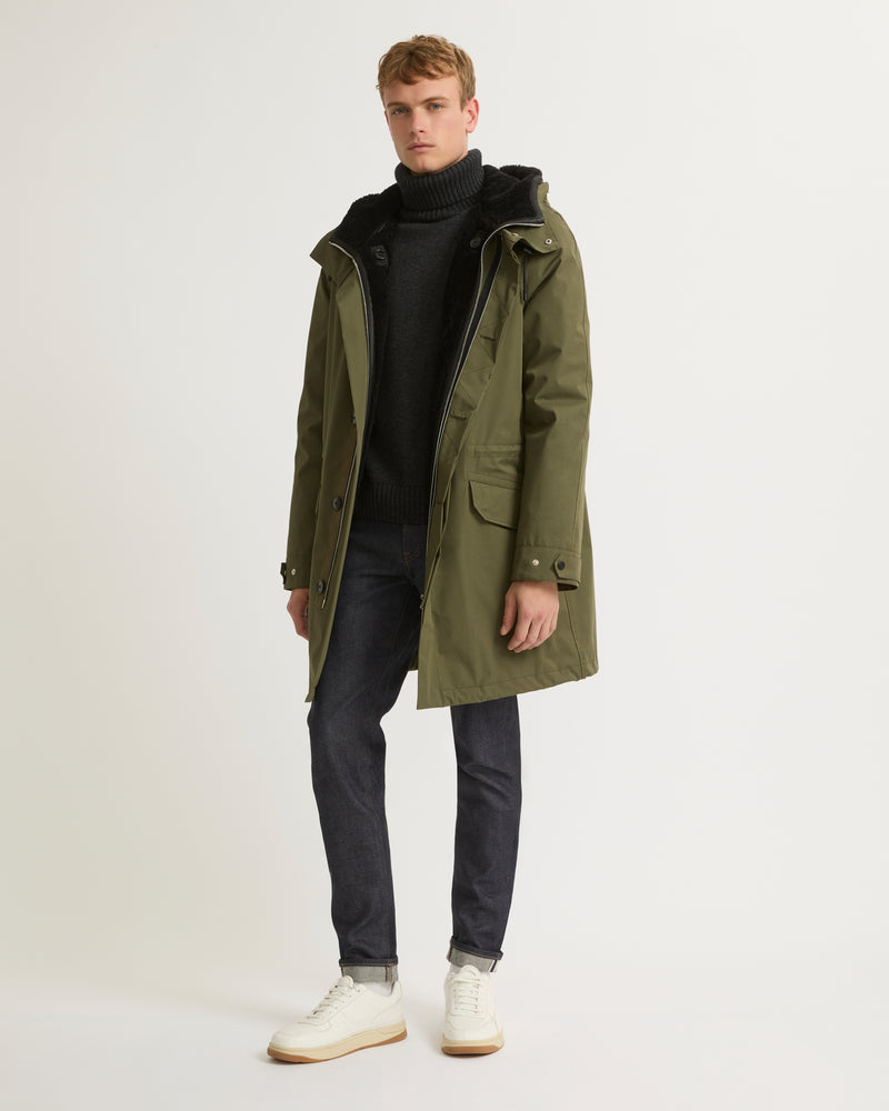 Iconic parka in cotton blend and shearling - khaki - Yves Salomon