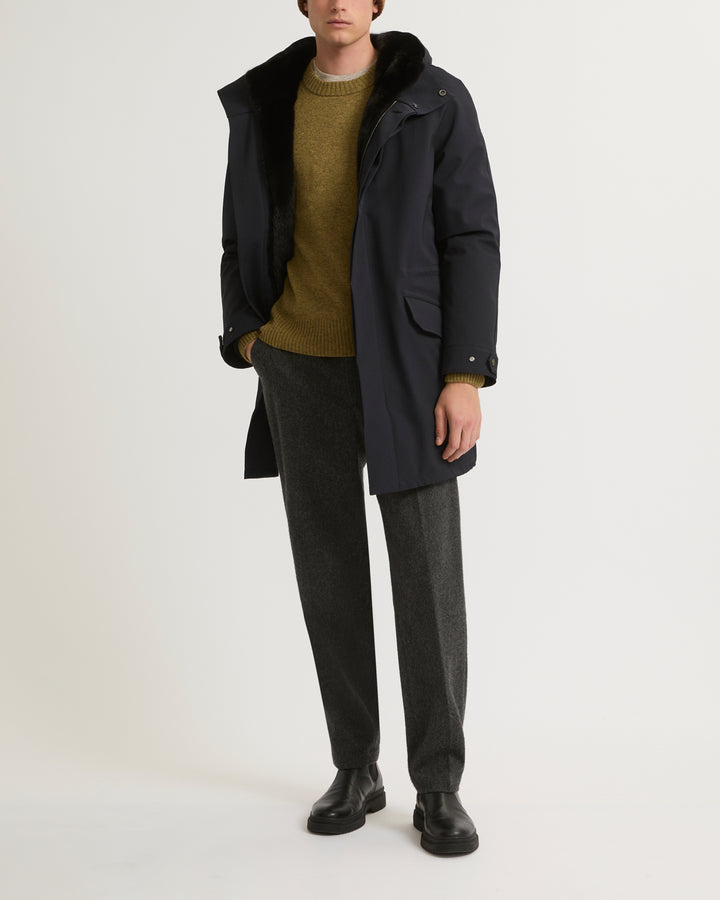 Regular parka in waterproof technical wool and mink fur
