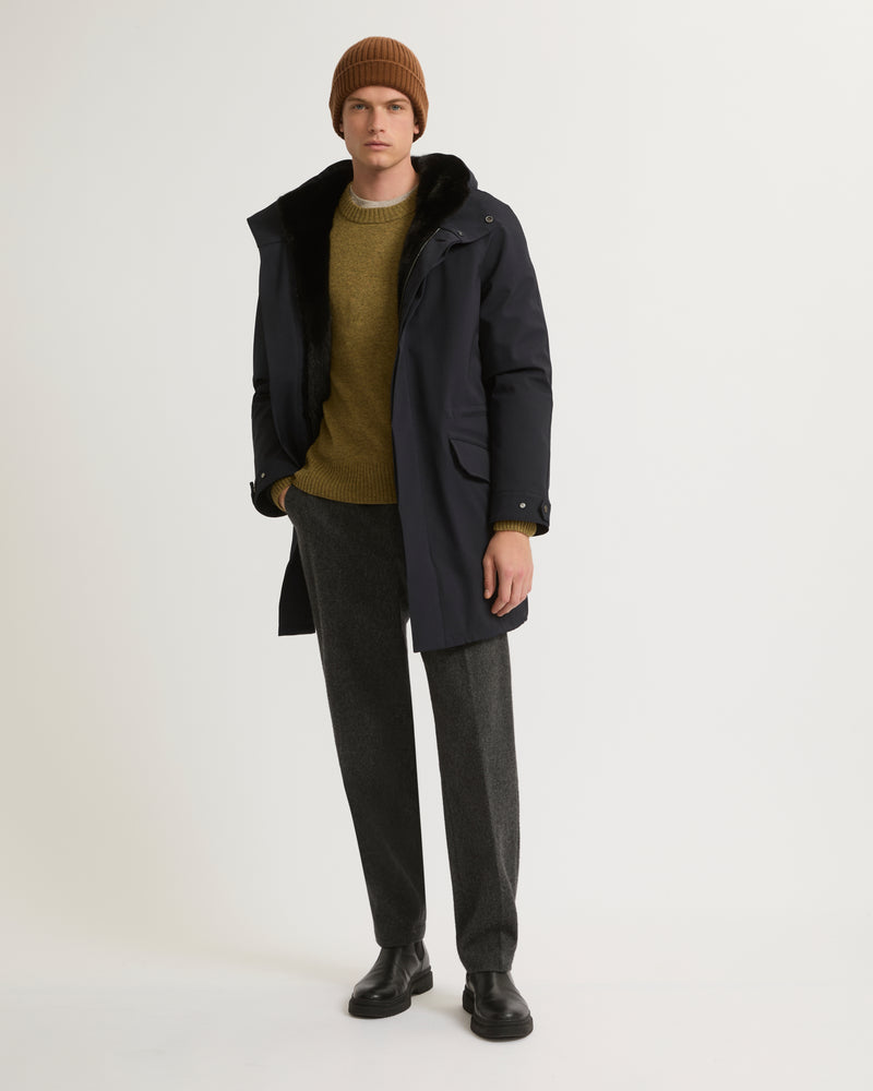 Regular parka in technical wool and mink fur