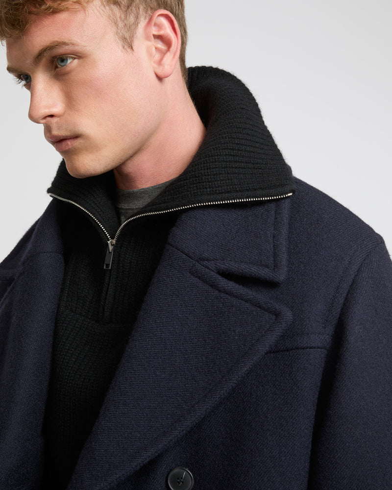 Woollen fabric coat - navy - Yves Salomon