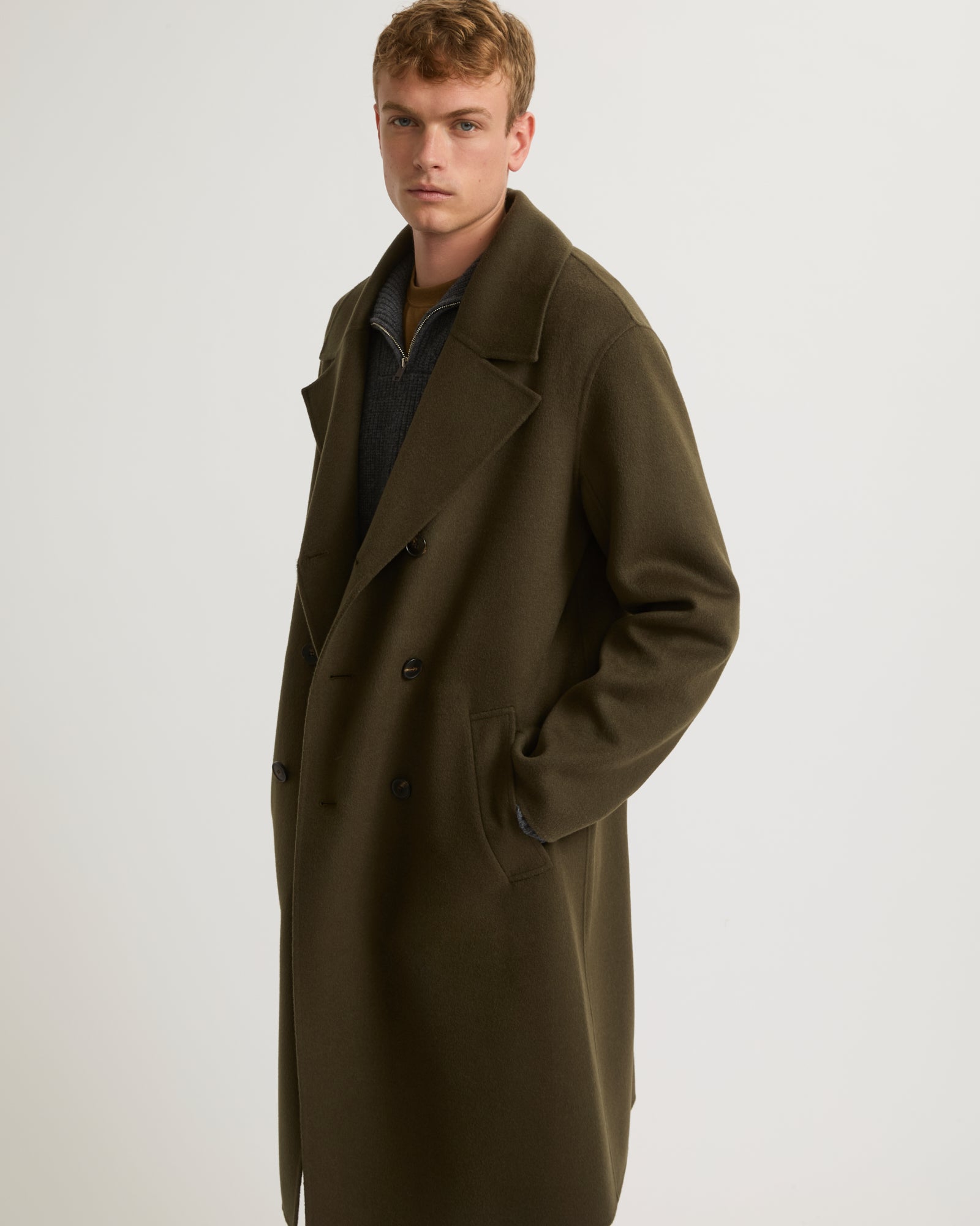 Double-sided wool-cashmere coat khaki Yves Salomon Men – Yves