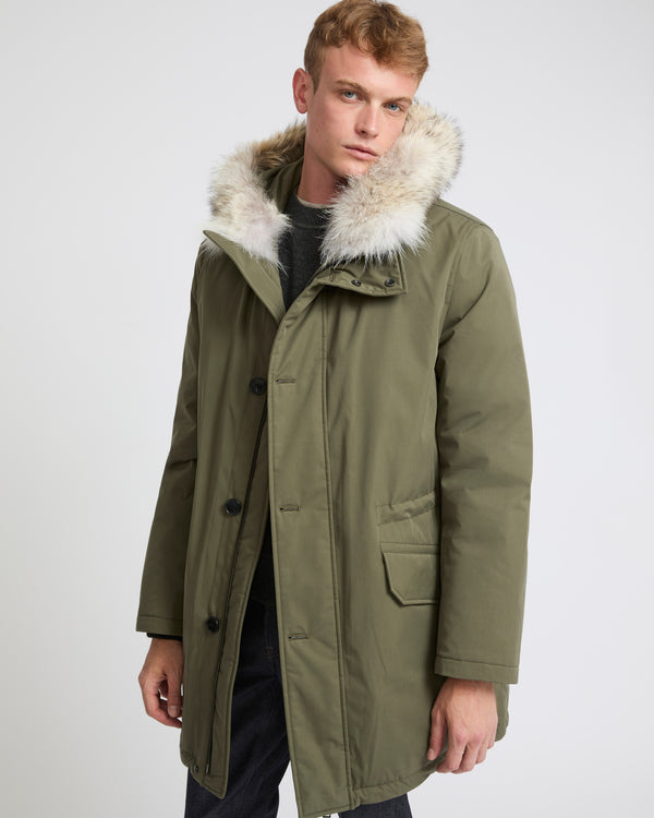 Cotton-blend iconic parka with coyote fur trim - khaki - Yves Salomon