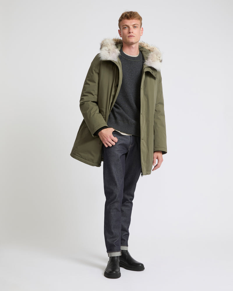 Cotton-blend iconic parka with coyote fur trim - khaki - Yves Salomon